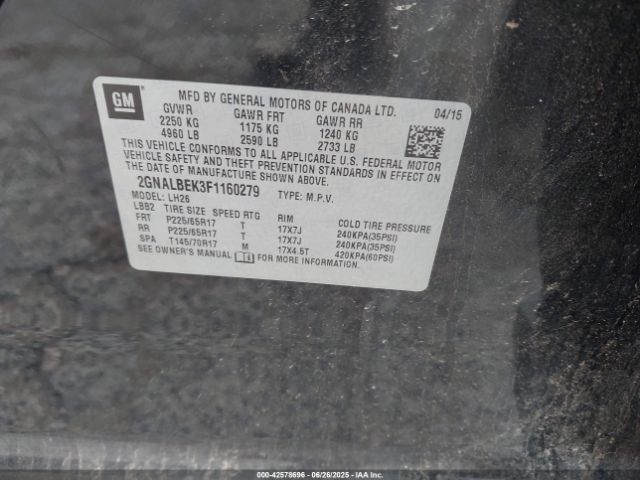 2GNALBEK3F1160279 Chevrolet lea - flex fuel (gas/alc), aluminum, ho,