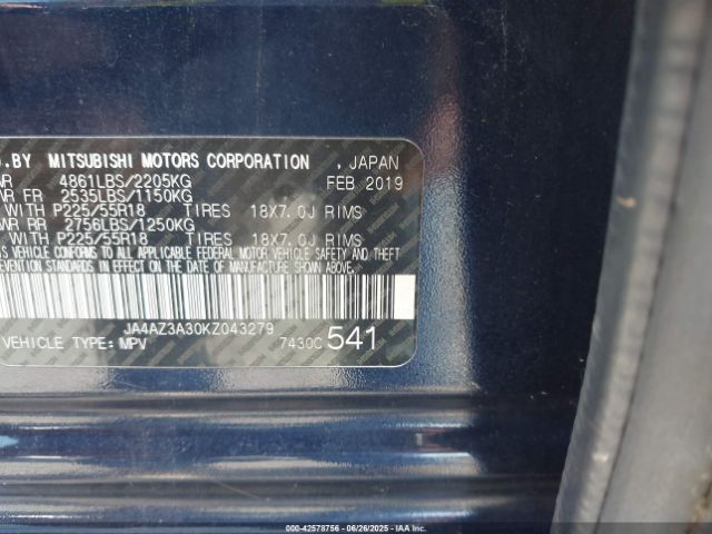 2019 MITSUBISHI OUTLANDER JA4AZ3A30KZ043279 Photo 8