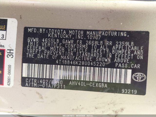 2008 TOYOTA CAMRY HYBRID 4T1BB46K28U045220 Photo 8
