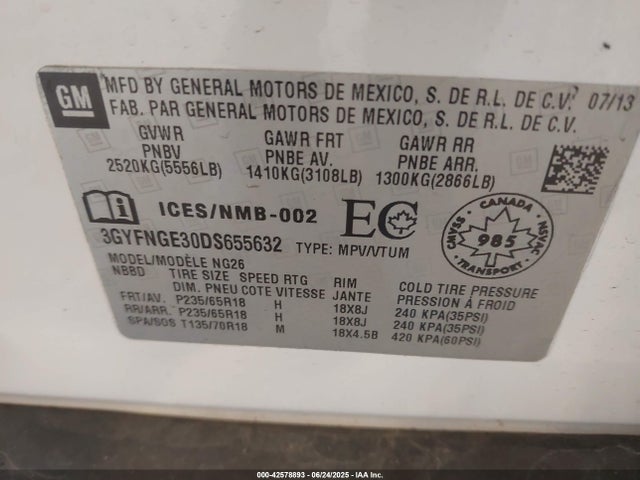 2013 CADILLAC SRX 3GYFNGE30DS655632 Photo 8