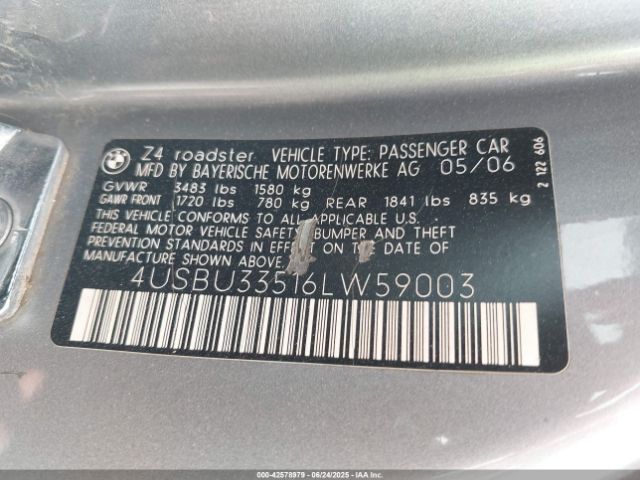 2006 BMW Z4 4USBU33516LW59003 Photo 8