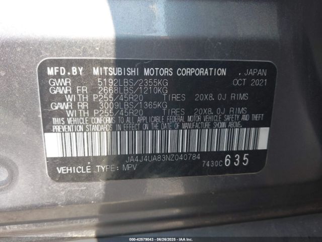 2022 MITSUBISHI OUTLANDER JA4J4UA83NZ040784 Photo 8