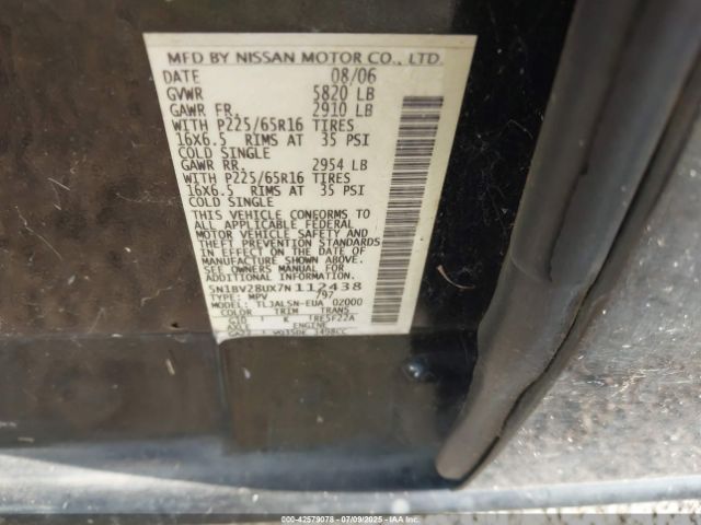 2007 NISSAN QUEST 5N1BV28UX7N112438 Photo 8