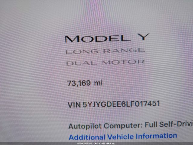 2020 TESLA MODEL Y 5YJYGDEE6LF017451 Photo 6