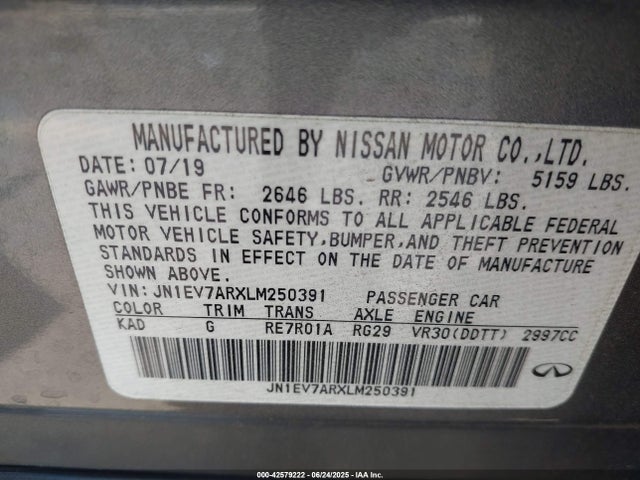 JN1EV7ARXLM250391 Infiniti Q50