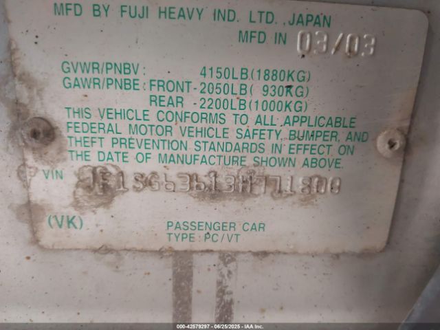 2003 SUBARU FORESTER JF1SG63613H771800 Photo 8