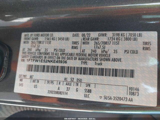 2022 FORD F-150 1FTFW1E52NKE45936 Photo 8