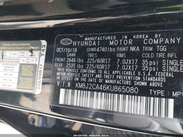 2019 HYUNDAI TUCSON KM8J2CA46KU865080 Photo 8