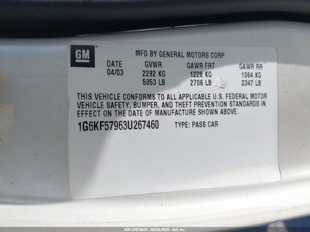 2003 CADILLAC DEVILLE 1G6KF57963U267460 Photo 8