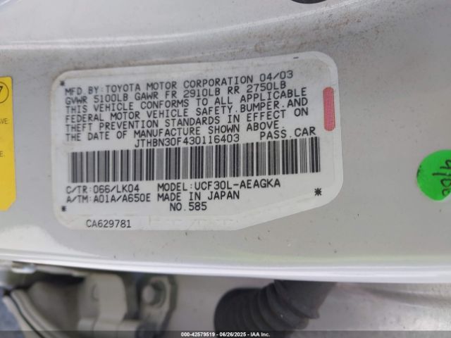 2003 LEXUS LS 430 JTHBN30F430116403 Photo 8