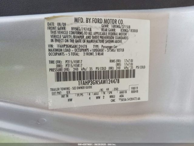 2010 FORD FOCUS 1FAHP3GN5AW124478 Photo 8
