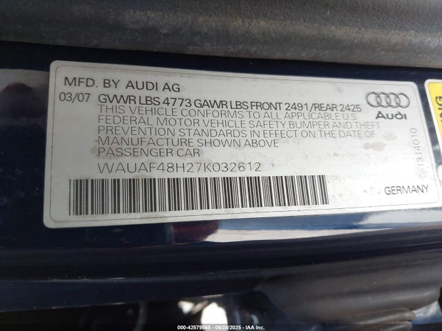 2007 AUDI A4 WAUAF48H27K032612 Photo 8