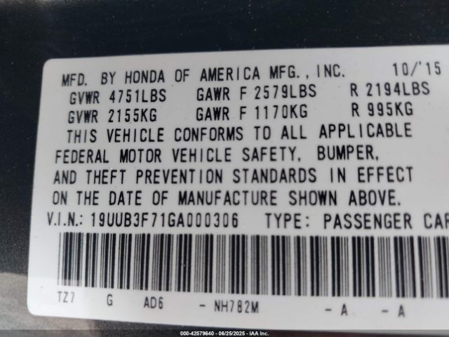 2016 ACURA TLX 19UUB3F71GA000306 Photo 8