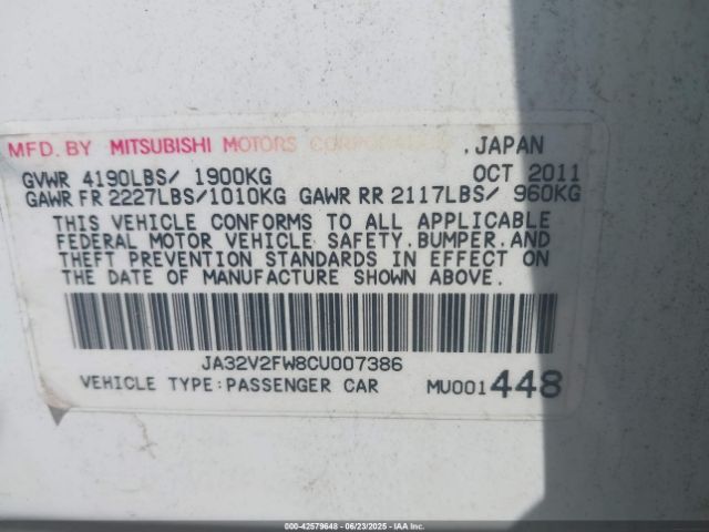 2012 MITSUBISHI LANCER JA32V2FW8CU007386 Photo 8