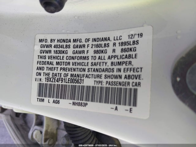 Honda leb6 2020 19XZE4F91LE005631 Image 9