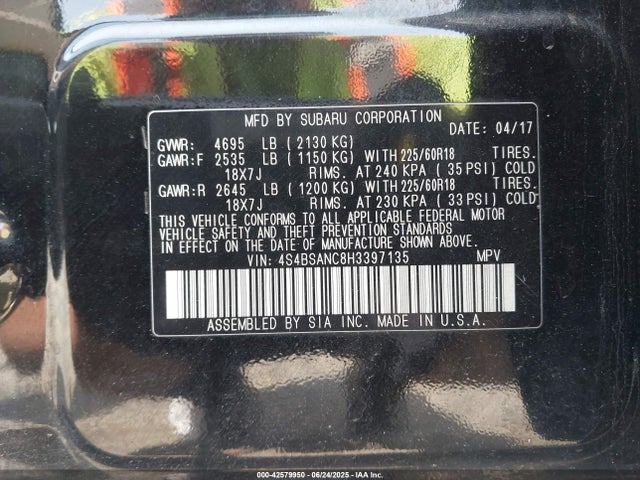 Subaru u5 2017 4S4BSANC8H3397135 Image 9