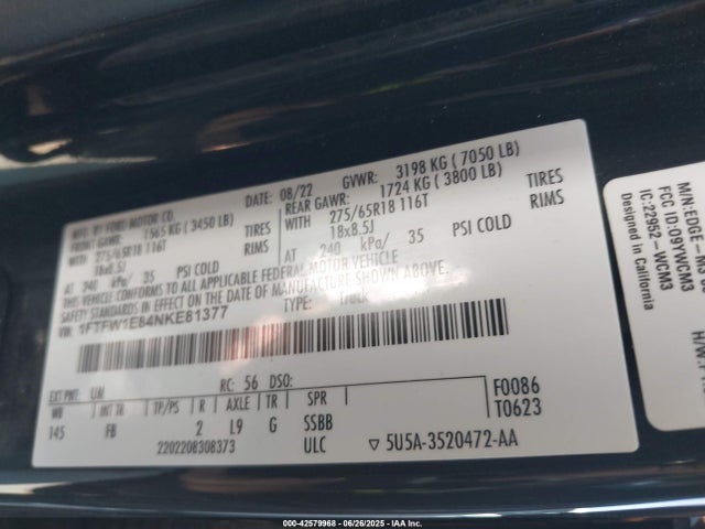1FTFW1E84NKE81377 Ford gtdi