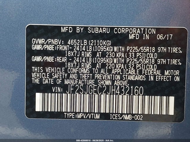 JF2SJGEC2JH432160 Subaru u4