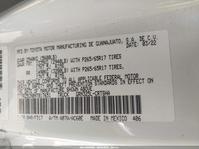 3TYRZ5CN0NT017651 Toyota 2gr-fks