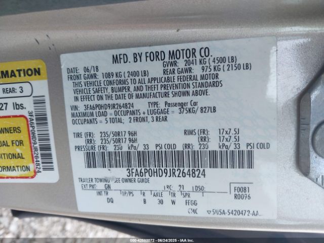 2018 FORD FUSION 3FA6P0HD9JR264824 Photo 8