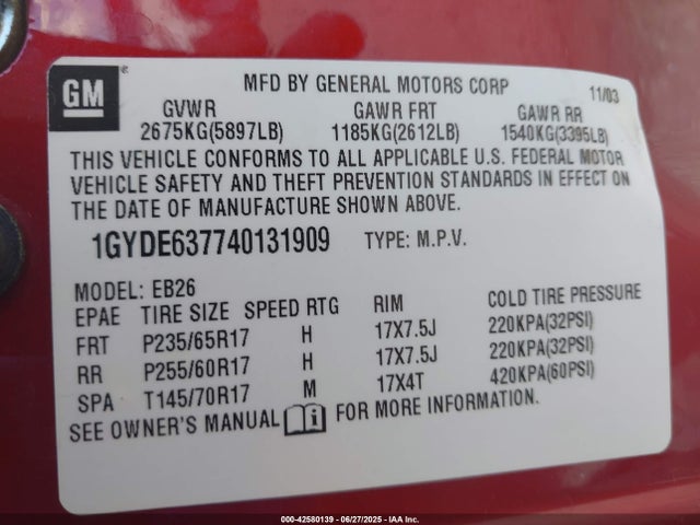 2004 CADILLAC SRX 1GYDE637740131909 Photo 8