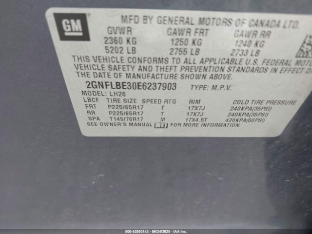 2GNFLBE30E6237903 Chevrolet lfx - vvt, e85 max, aluminum