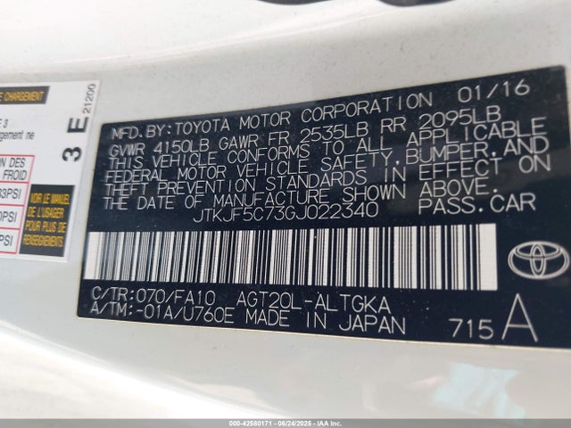 Scion 2ar-fe 2016 JTKJF5C73GJ022340 Image 9