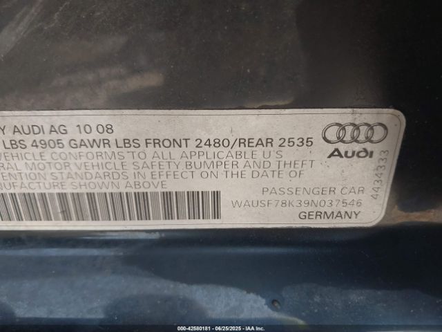 2009 AUDI A4 WAUSF78K39N037546 Photo 8