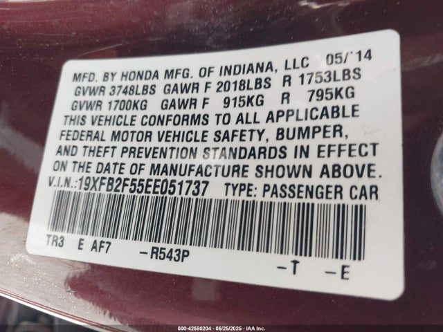 Honda r18z1 2014 19XFB2F55EE051737 Image 9