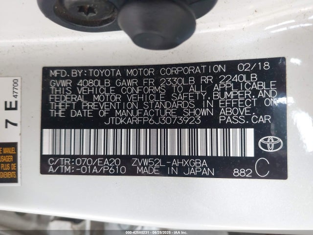 JTDKARFP6J3073923 Toyota 2zr-fxe+1nm