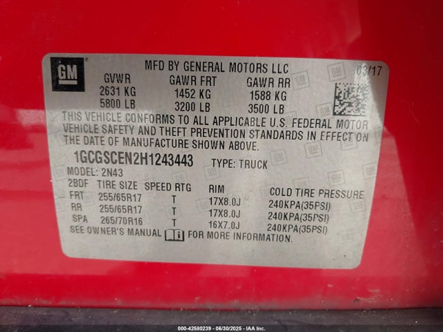 1GCGSCEN2H1243443 Chevrolet lg2 - di: direct injection, vvt: variable valve timing, alum, var2, gen2