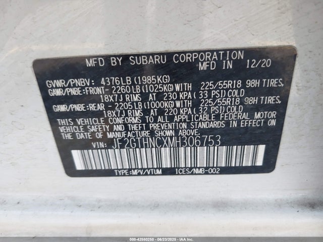 Subaru na 2021 JF2GTHNCXMH306753 Image 9