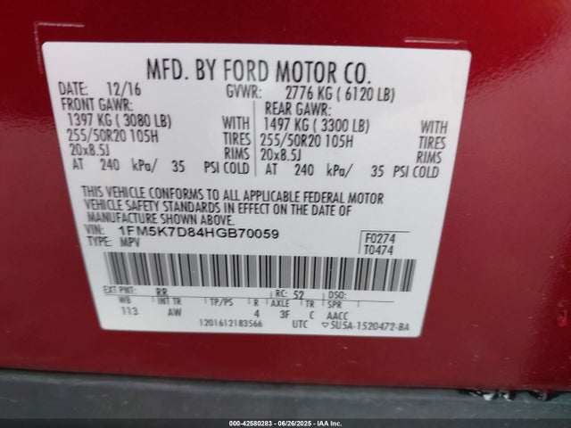 1FM5K7D84HGB70059 Ford 3.5l ti-vct