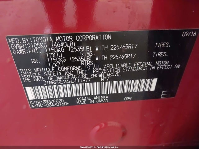 JTMRFREV4HJ111977 Toyota 2ar-fe
