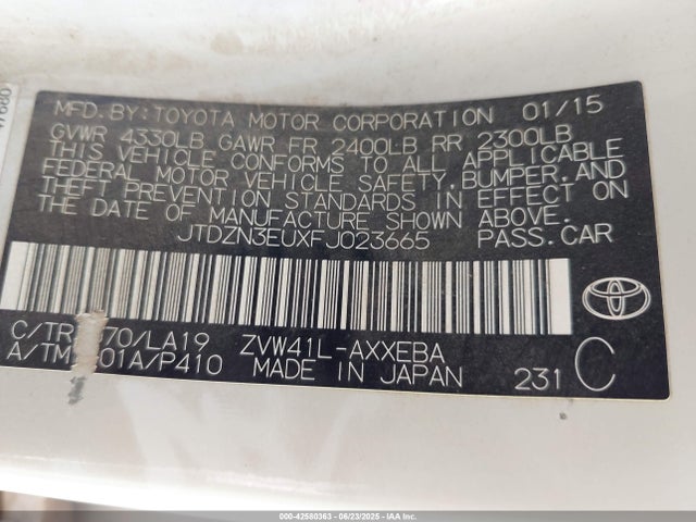 JTDZN3EUXFJ023665 Toyota 2zr-fxe+5jm