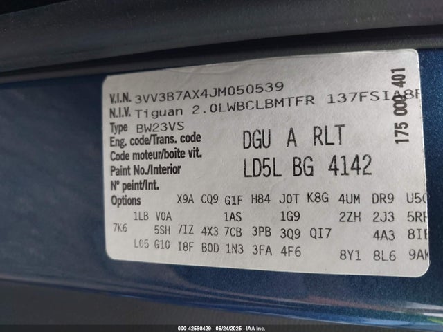 3VV3B7AX4JM050539 Volkswagen Tiguan