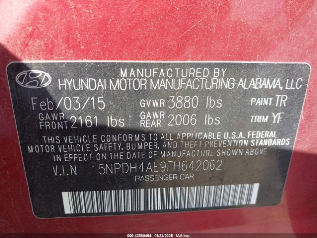 5NPDH4AE9FH642062 Hyundai dohc mpi nu
