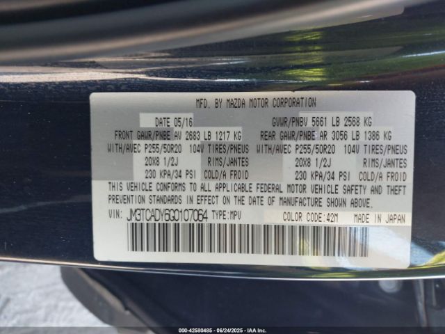 2016 MAZDA CX-9 JM3TCADY6G0107064 Photo 8