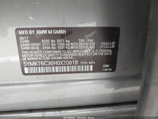 5YMKT6C36H0X20818 BMW 2017