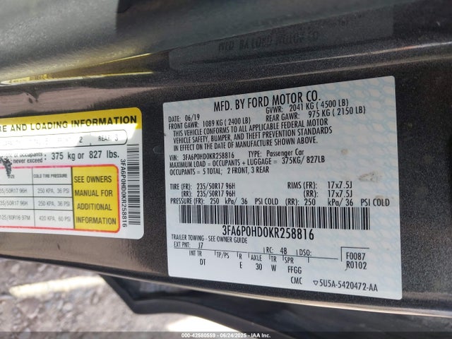 Ford Fusion 2019 3FA6P0HD0KR258816 Image 9