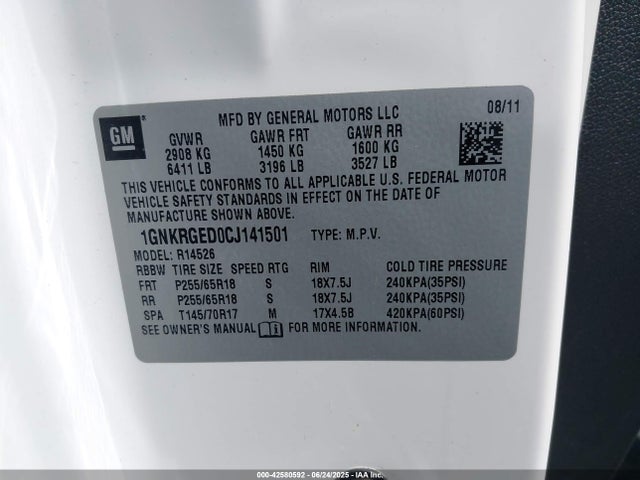 2012 CHEVROLET TRAVERSE 1GNKRGED0CJ141501 Photo 8