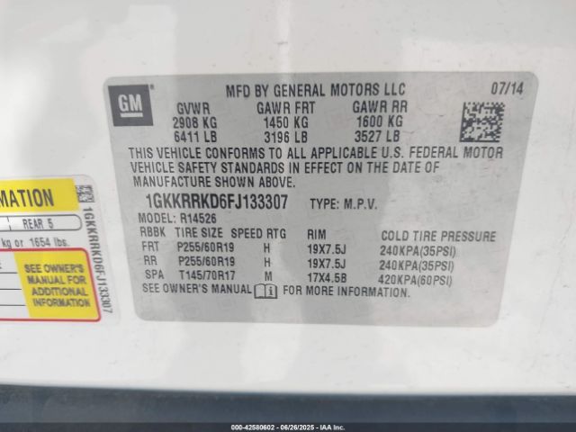 2015 GMC ACADIA 1GKKRRKD6FJ133307 Photo 8