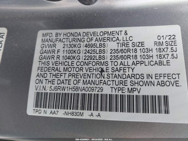 5J6RW1H58NA009729 Honda l15be