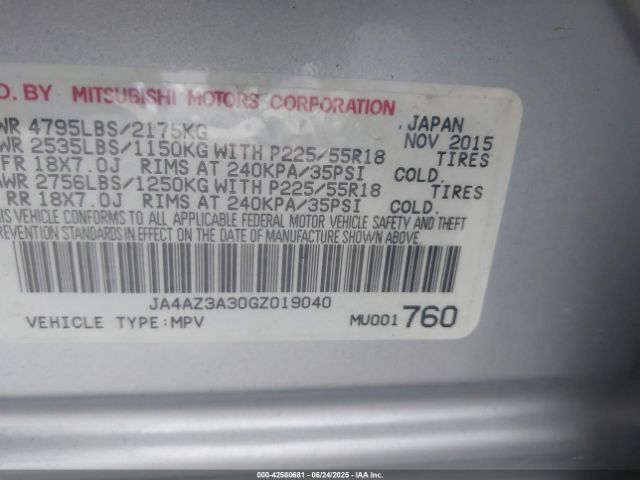 2016 MITSUBISHI OUTLANDER JA4AZ3A30GZ019040 Photo 8
