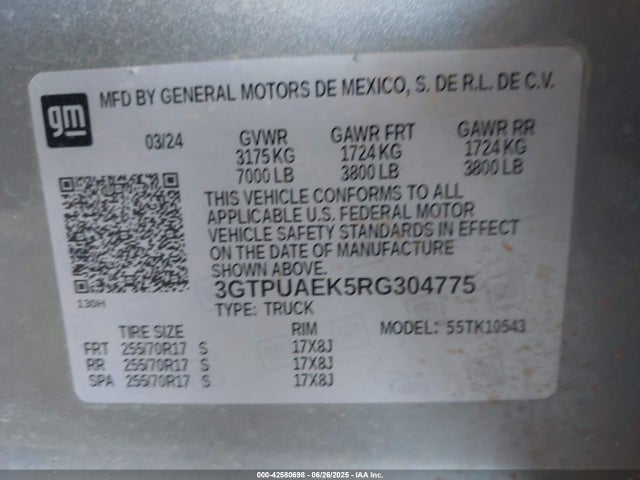 3GTPUAEK5RG304775 GMC l3b