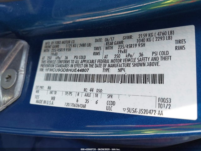 1FMCU9GD8HUE44807 Ford gtdi sigma w/premium fuel