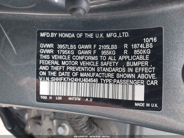 SHHFK7H24HU404546 Honda l15ba