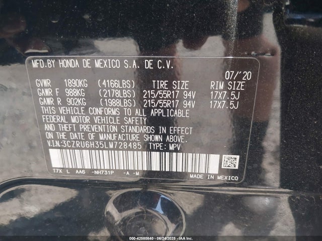 3CZRU6H35LM728485 Honda r18z9
