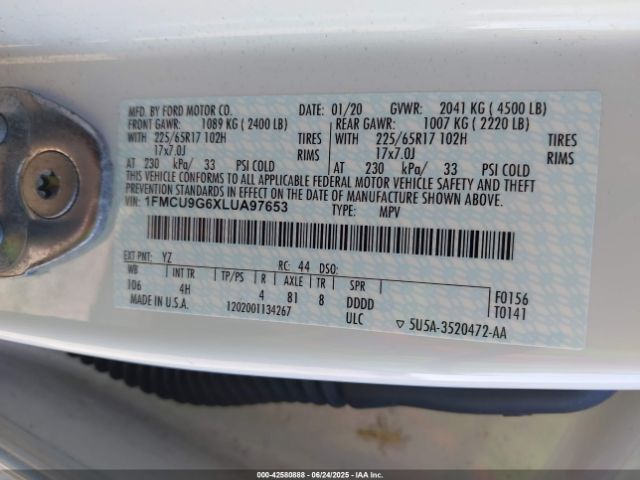 2020 FORD ESCAPE 1FMCU9G6XLUA97653 Photo 8