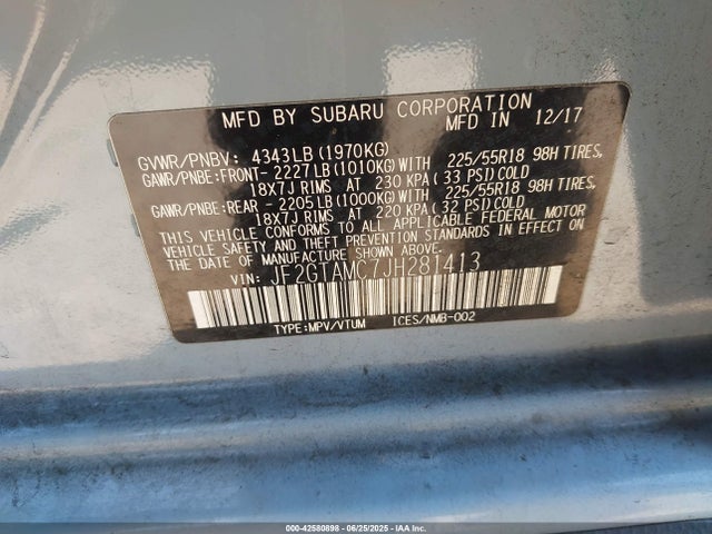 JF2GTAMC7JH281413 Subaru naturally aspirated